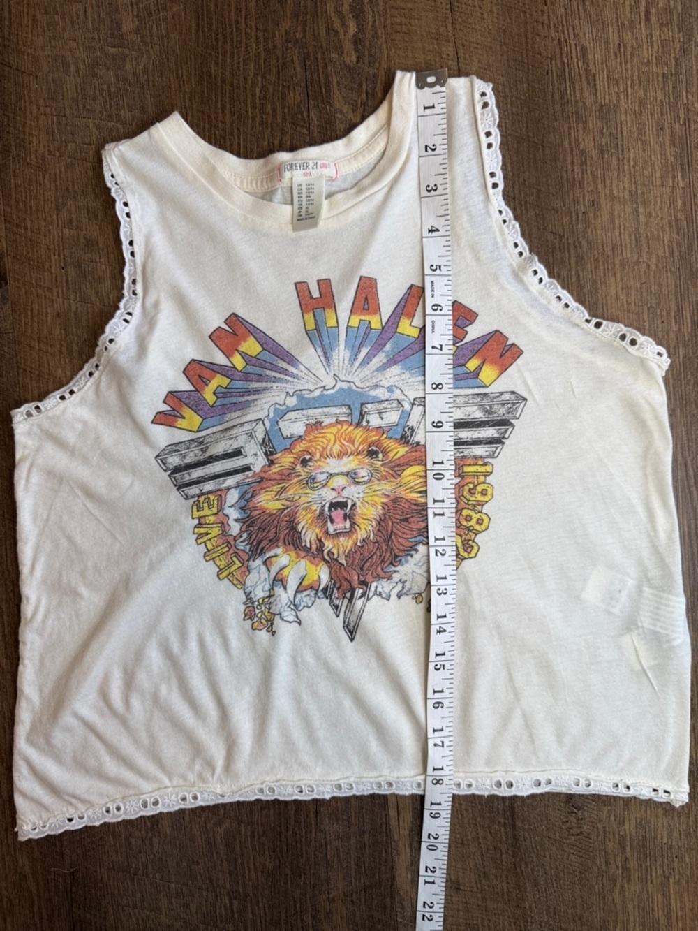 Forever 21 Girls White Graphic Tank with Rainbow Van Halen 1982 Lion Size 13/14 - Picture 4 of 8